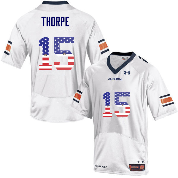 Men #15 Neiko Thorpe Auburn Tigers USA Flag Fashion College Football Jerseys-White
